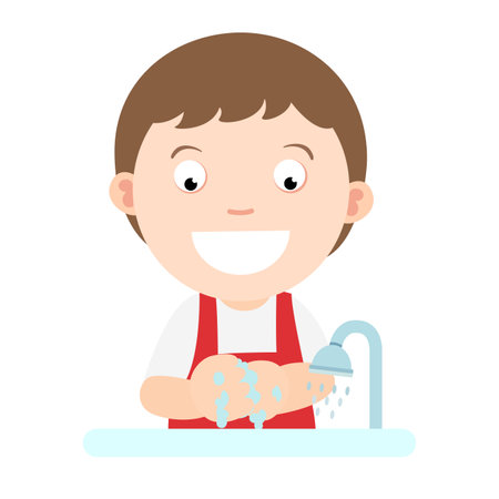 Kid boy washing hand vector illustrationのイラスト素材