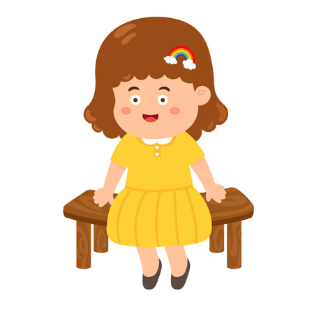 kid girl sit on a chairのイラスト素材