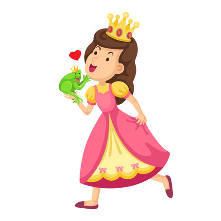 illustration of a princess kissing a big frogのイラスト素材