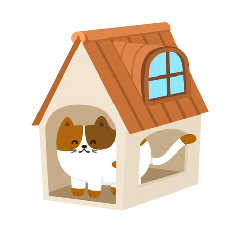 illustration of cat and house on the white backgroundのイラスト素材