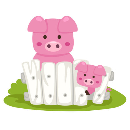 cute cartoon pig character on white background illustrationのイラスト素材