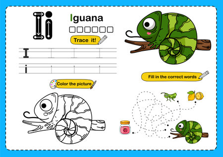 Illustration Isolated Animal Alphabet Letter I-Iguanaのイラスト素材