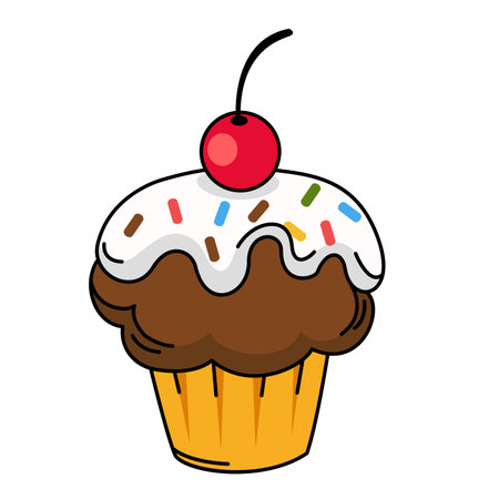 illustration of cupcake outline white on background vectorのイラスト素材