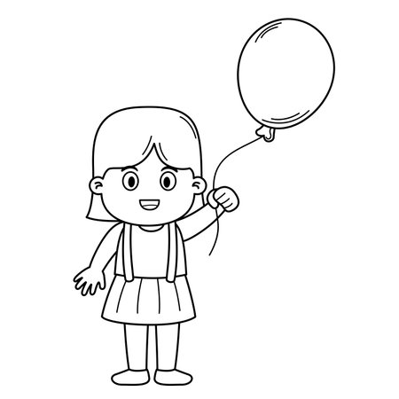 happy cute kid girl holding balloonのイラスト素材