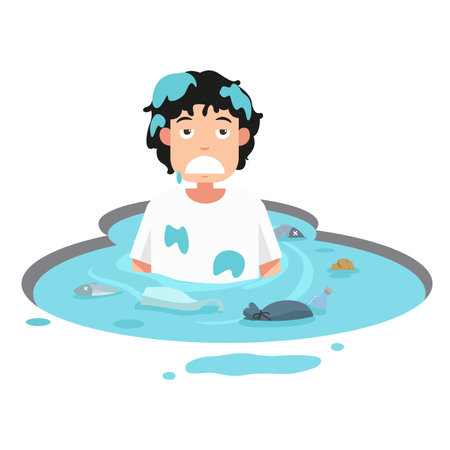 person drowning in water,watch your step illustration vectorのイラスト素材