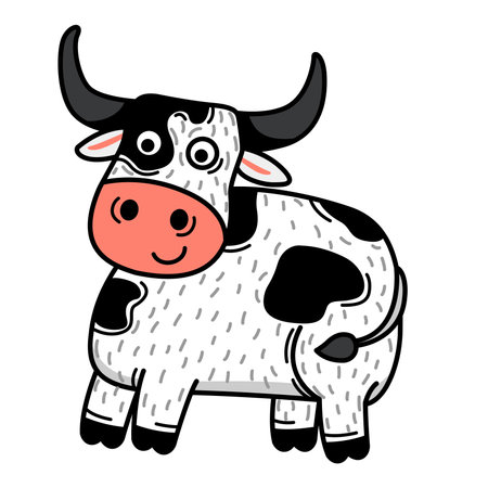 illustration of cow outline character white on background vectorのイラスト素材
