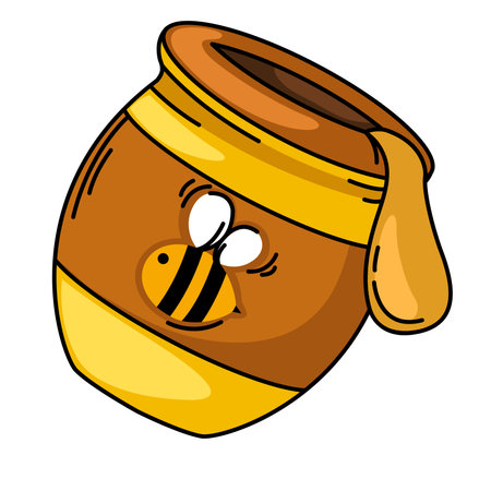 illustration of jar with honey outline white on background vectorのイラスト素材