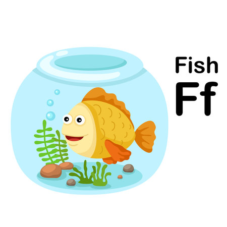 Alphabet Letter F-Fish with cartoon vocabulary illustration, vectorのイラスト素材