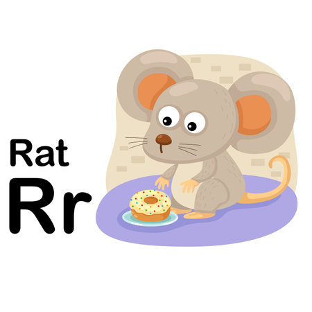 Alphabet Letter R-Rat with cartoon vocabulary illustration, vectorのイラスト素材