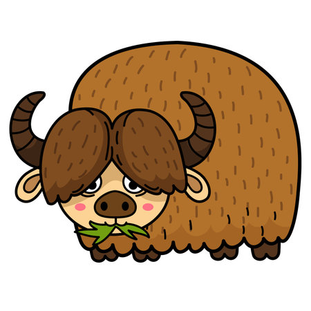 cute cartoon yak character illustration, vectorのイラスト素材
