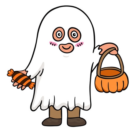 illustration halloween child wearing  costume hand drawn outline conceptのイラスト素材