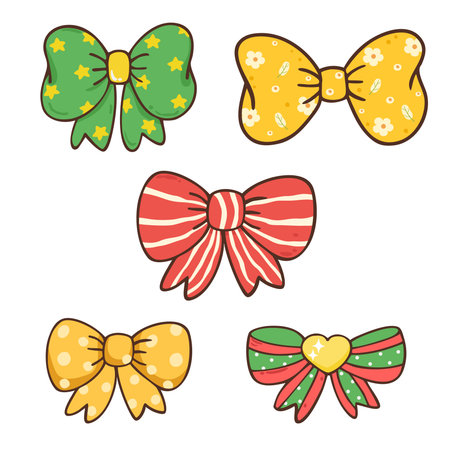 Christmas stripe bow tie ribbon cartoon doodle hand drawnのイラスト素材
