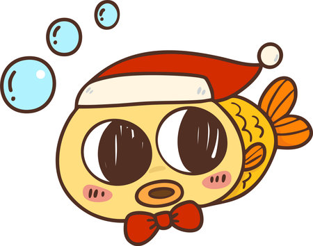 christmas cute fish cartoon doodle hand drawnのイラスト素材