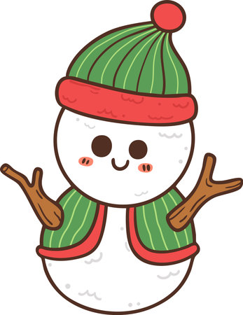 Christmas gnome with snowman cartoon hand drawnのイラスト素材