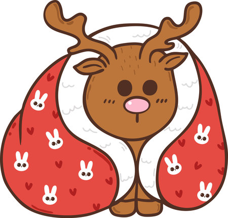 Cute christmas deer cartoon doodle hand drawnのイラスト素材