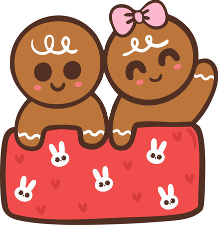 Gingerbread christmas cookie illustration cartoon hand drawnのイラスト素材