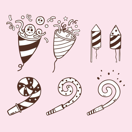 popper party and party blower with firecracker cartoon doodle hand drawnのイラスト素材