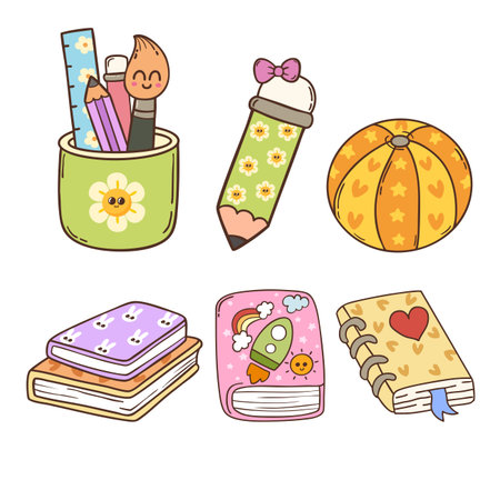 Children school elements cartoon doodle hand drawnのイラスト素材