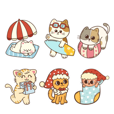 Cute puppy and kitten in the variation of school and education cartoon hand drawn character illustrationのイラスト素材