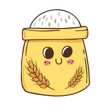 Rice sack cartoon hand drawn character illustrationのイラスト素材