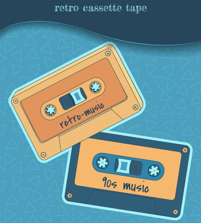 retro tapes in cartoon style, yellow and blueのイラスト素材