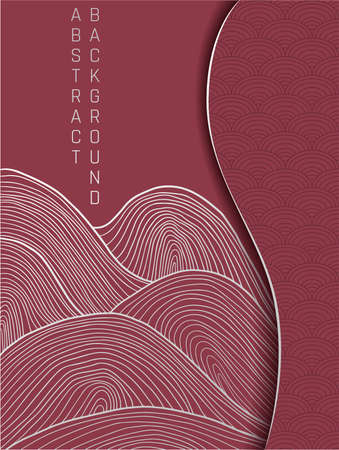 dark rose card with light abstract mountain lines in asian styleのイラスト素材