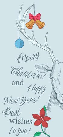 Graphic illustration with deer and christmas decoration on his hornsのイラスト素材