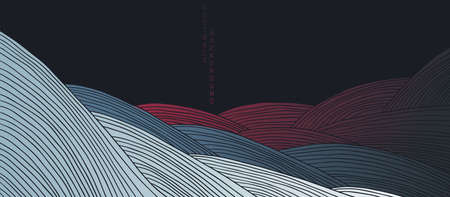 vector abstract japanese style landscapes lined waves in black background with gradients