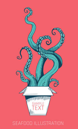 colored bright illustration with tentacles: seafood, graphic styleのイラスト素材