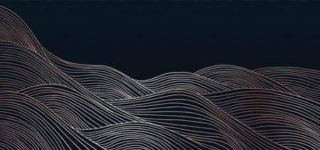 vector abstract japanese style landscapes lined waves in black and gold colors