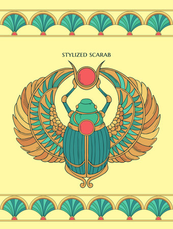 Vector illustration of a stylized beetle in the style of the ancient Greek mythology.のイラスト素材