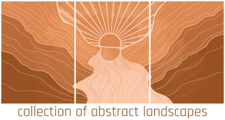 vector abstract landscapes in minimalist style. yellow colors, sunny gold palette