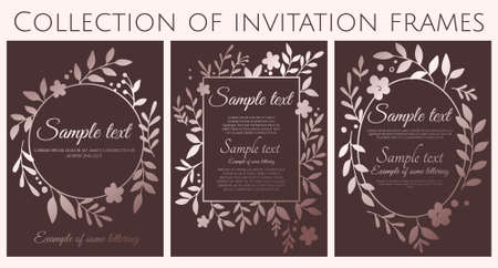 collection of 3 brown invitations with simple branchesのイラスト素材