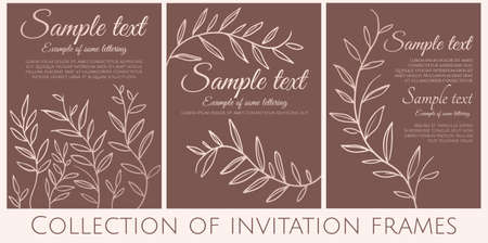 collection of 3 brown invitations with simple branchesのイラスト素材
