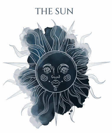 illustration of magic sign sun in rough drawing style on watercolor textureのイラスト素材