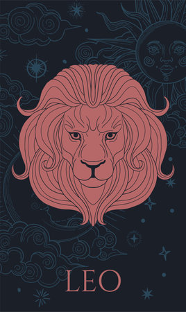 illustration of lion head, zodiac sign - leo, black and yellow colors with stars zodiac formのイラスト素材