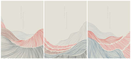 abstract lined asian art on light background in red and blue colors