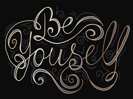 hand drawn writing be yourself for print, vector illustrationのイラスト素材
