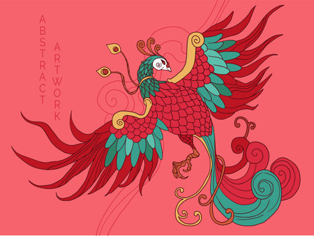 abstract illustration of mythological bird phoenix Fenghuangのイラスト素材