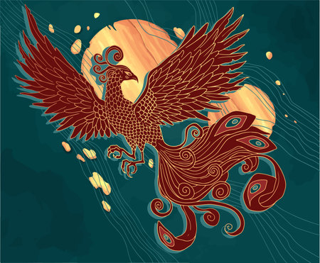 abstract illustration of mythological bird phoenix Fenghuangのイラスト素材