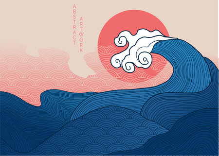 abstract japanese landscape on bright background with gradientのイラスト素材