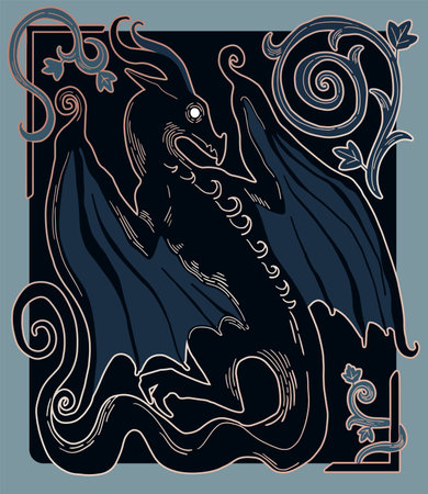 illustration in medieval gravure style, dragon, fantasy illustrationのイラスト素材