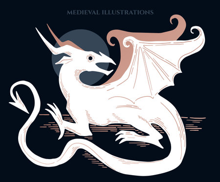 illustration in medieval gravure style, dragon, fantasy illustrationのイラスト素材