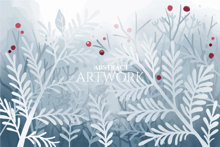 winter semi abstract watercolor vector artwork, red berriesのイラスト素材