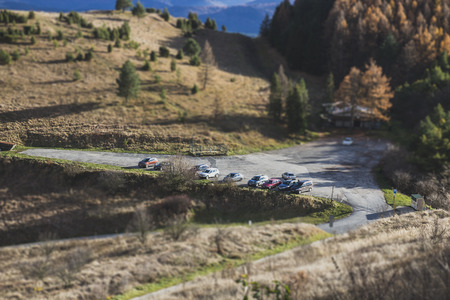 Parking on nature,  tilt shift effectの写真素材