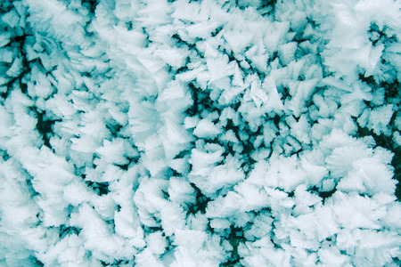 Frozen sharp green ice crystals close up, abstract winter backgroundの写真素材