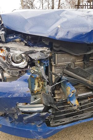 KRAKOW, POLAND - MARCH 10, 2019 Car after an accident, broken bumper and the front of the car