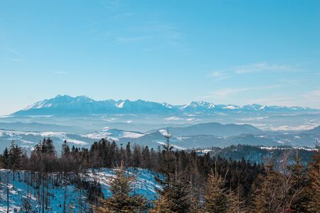 Mountain landscape, turquoise blue sky and mountainsの写真素材
