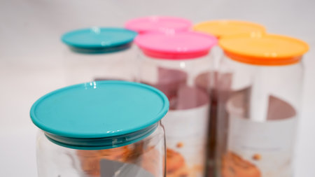 Colorful Lid Jars are the perfect storage solution for those who want to add a touch of fun and style to their home. These jars come with colorful lids that are sure to brighten up any space.の写真素材