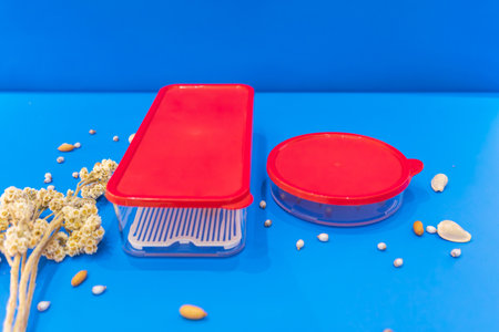 The Red Rectangular Container for Storing Meat and Fish is a convenient and practical solution for preserving and organizing your fresh meat and fish.の写真素材